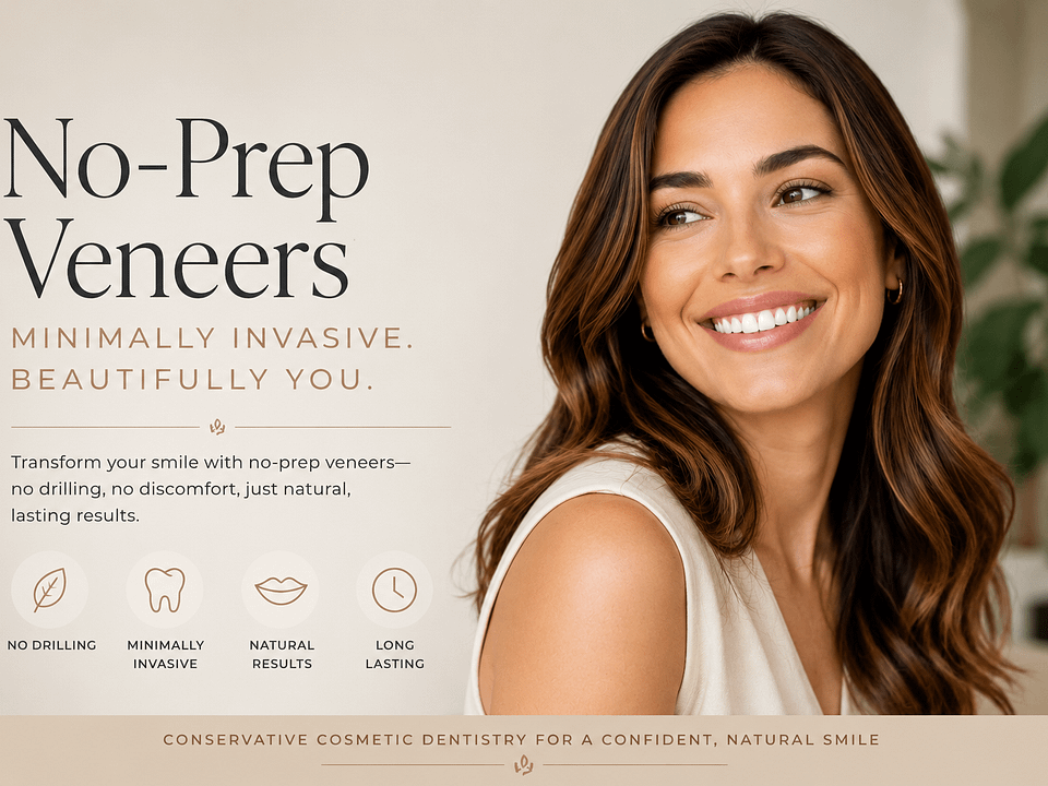 Smiling woman illustrating no-prep veneers and minimally invasive cosmetic dentistry